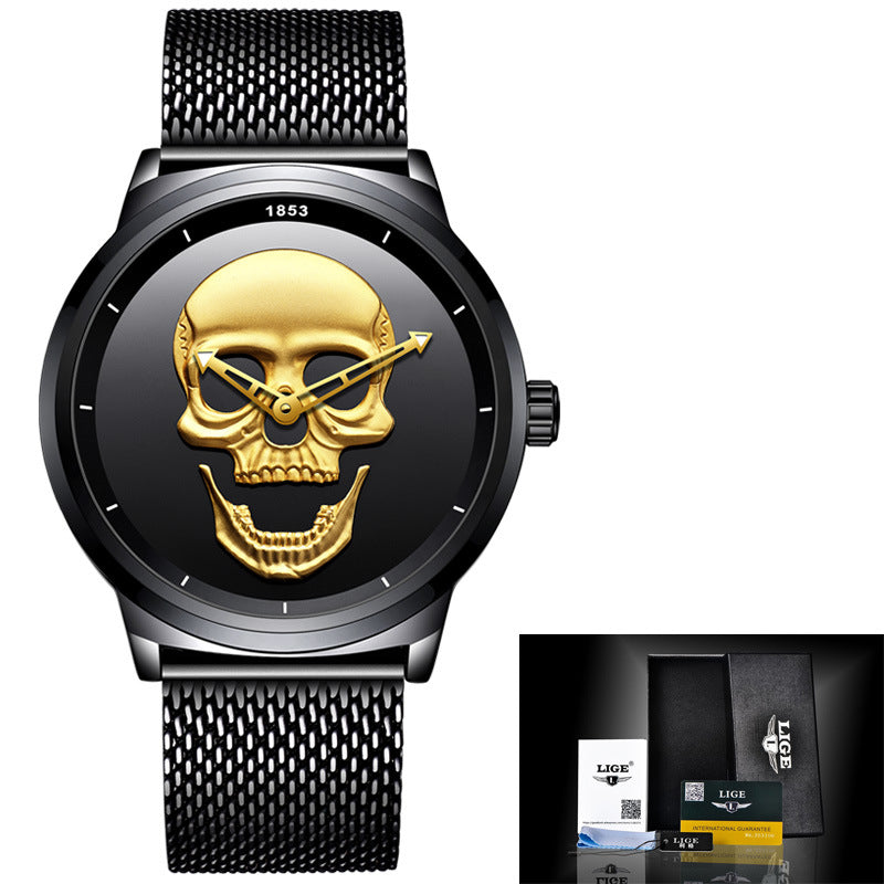 LIGE Simple Skull Stereoscopic Watch