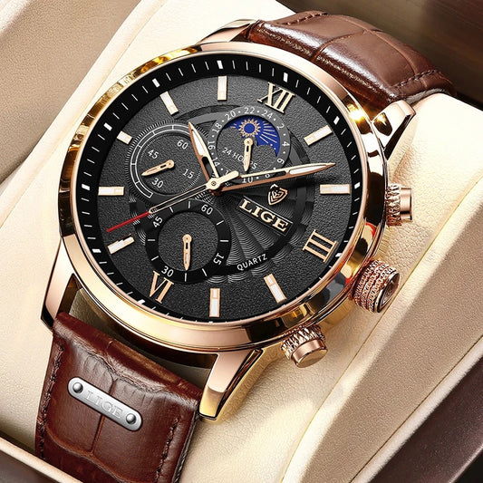 Lige New Quartz Watch Quartz Multifunction Chronograph Waterproof Watch