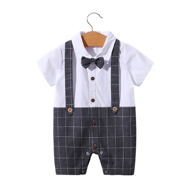 Baby Bodysuit Summer Short Sleeve Baby Full Moon Clothing Newborn Thin Gentleman Romper Creeper