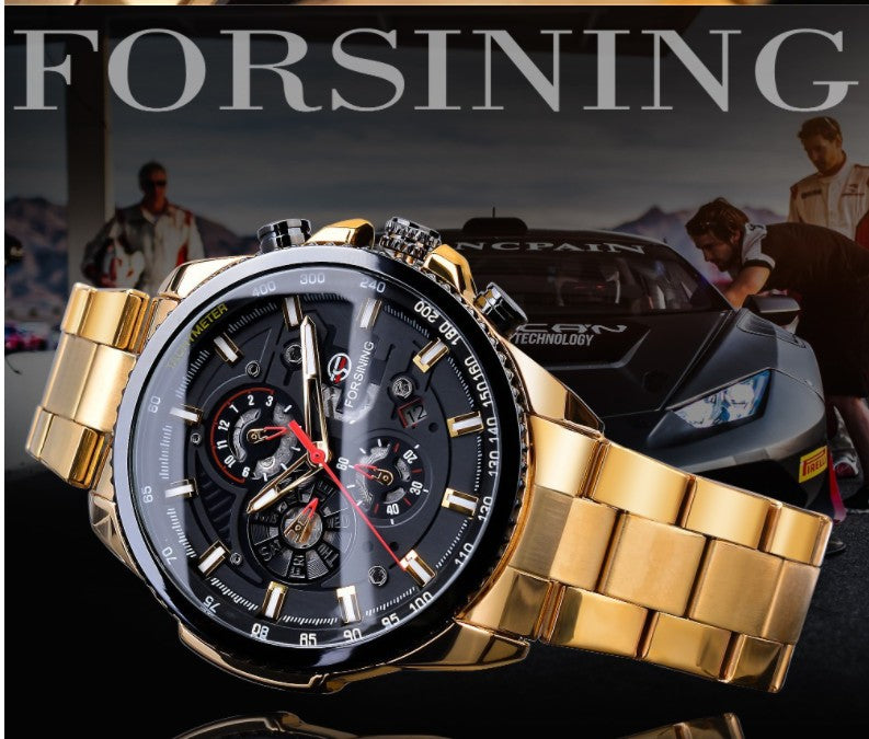 Forsining Three Dial Calendar Stainless Steel Men Mechanical Automatic Wrist Watches Top Brand Luxury Military Sport Male Clock