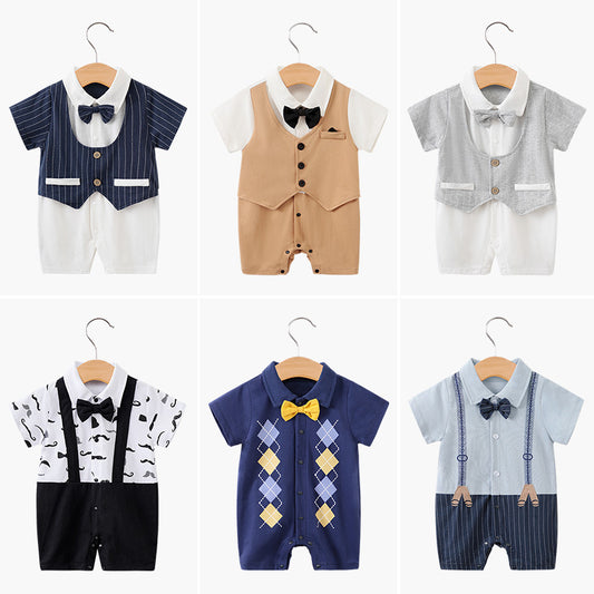 Baby Bodysuit Summer Short Sleeve Baby Full Moon Clothing Newborn Thin Gentleman Ha Clothing Creeper