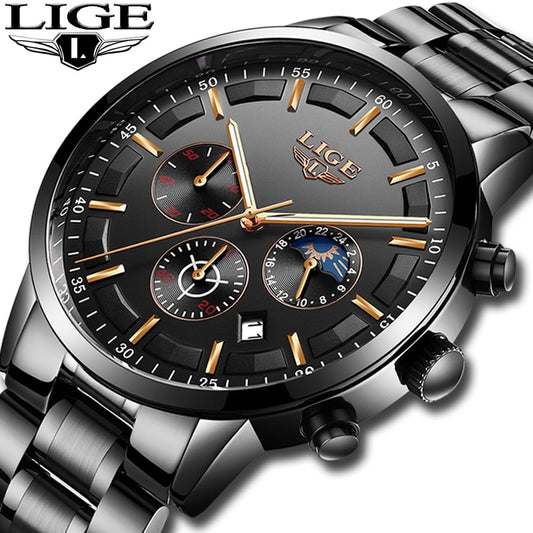 LIGE Sport Quartz Clock Mens Watches Top Brand Luxury Business Waterproof Watch