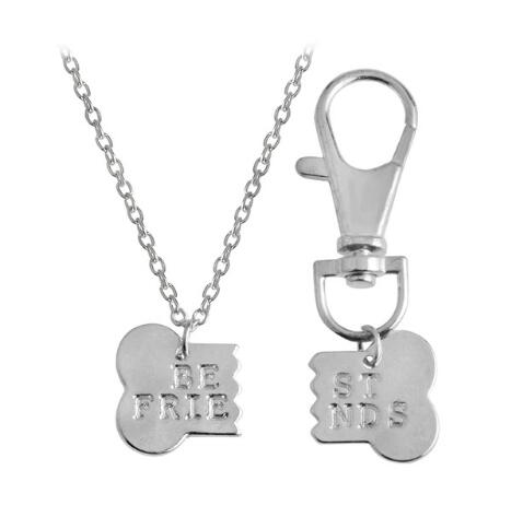 2pcs/set Dog Bone Best Friends Charm Necklace Key chain