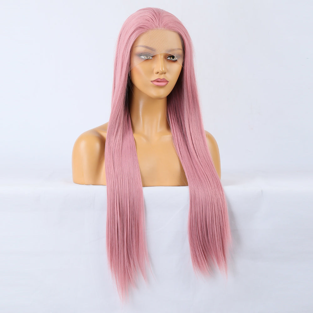 Synthetic Lace Wig Deep Part Long Straight Wig Ombre Pink Cosplay Wigs Synthetic Lace Wigs For Women