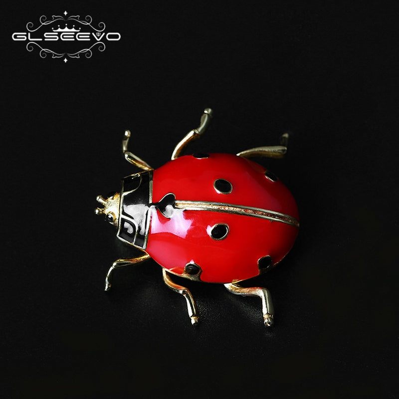 GLSEEVO 925 Sterling Silver Ladybug Brooch For Women Girls Daughter Gifts Cute Insectos Brooches Badge Handmade Jewellery