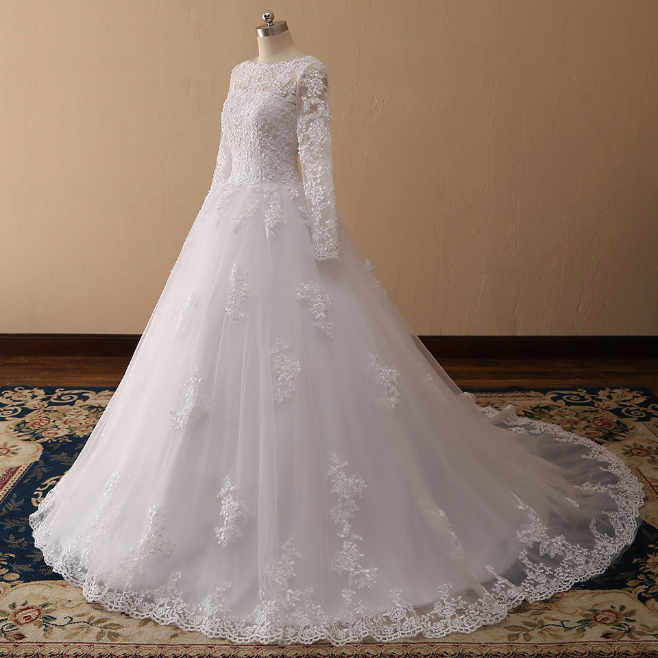 Vestido de Noiva Long Sleeves Wedding Dresses Lace A Line Wedding Gowns Sexy Sheer New Arrival Bride Dress Robe De Mariee