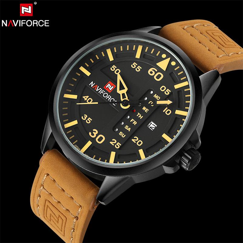 NAVIFORCE Men's Leather Army Military Quartz Watches