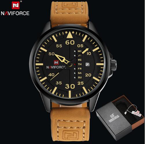 NAVIFORCE Men's Leather Army Military Quartz Watches