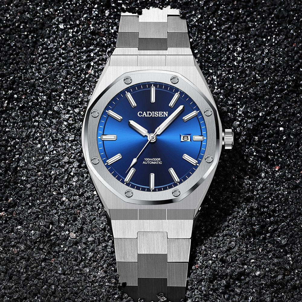 CADISEN Design Brand Luxury Men Watches Mechanical Automatic Blue Watch Men 100M Waterproof Casual Business luminous Wristwatch