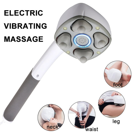 Electric Handheld Massager Four Head Machine Full Body Neck Vertebra Back Muscle Relax Vibrating Deep Tissue Massage Health Care