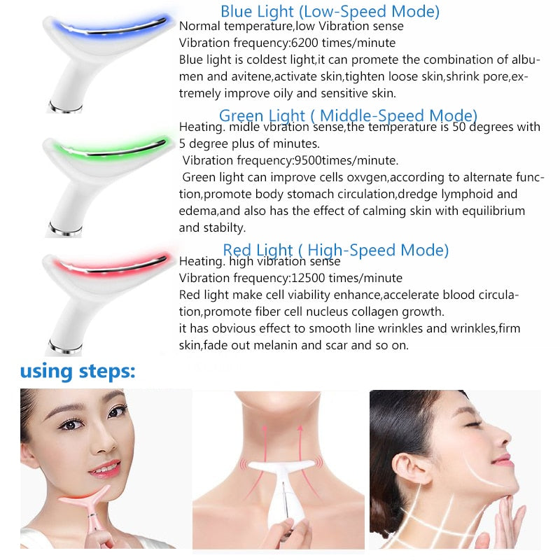 LED Photon Therapy  Neck and Face Lifting Massager Vibration Skin Tighten Reduce Double Chin Anti-Wrinkle Remove Device