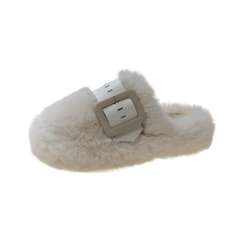 Women's Fashion Simple Thick Bottom Toe Cap Fluffy Slippers