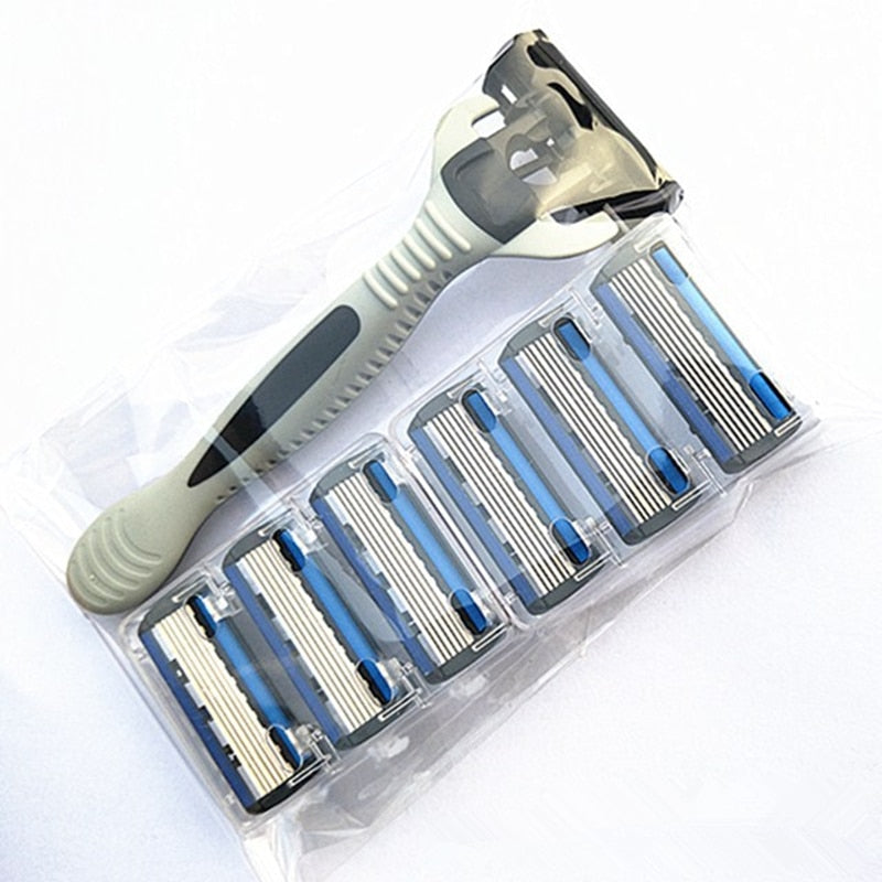 7pcs/set 1 Machine +6 Blades Best Shaving for Men's Replaceable Razor Blades