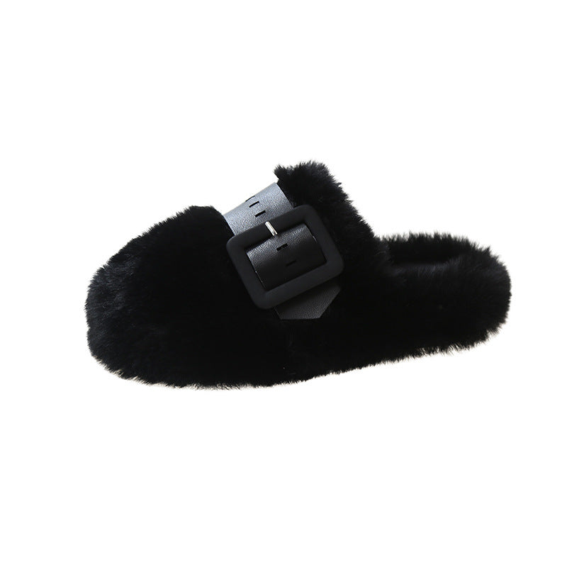 Women's Fashion Simple Thick Bottom Toe Cap Fluffy Slippers