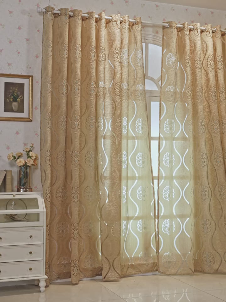 1pc Elegant Golden Jacquard Window Curtain for Living Room Bedroom and Balcony  Perfect Home Decor