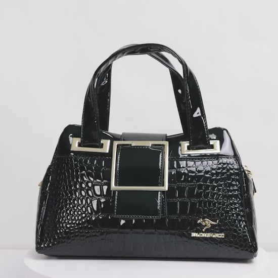 Crocodile Pattern Handbag Womens Patent Leather Shoulder Bag Casual Buckle Decor Crossbody Bag