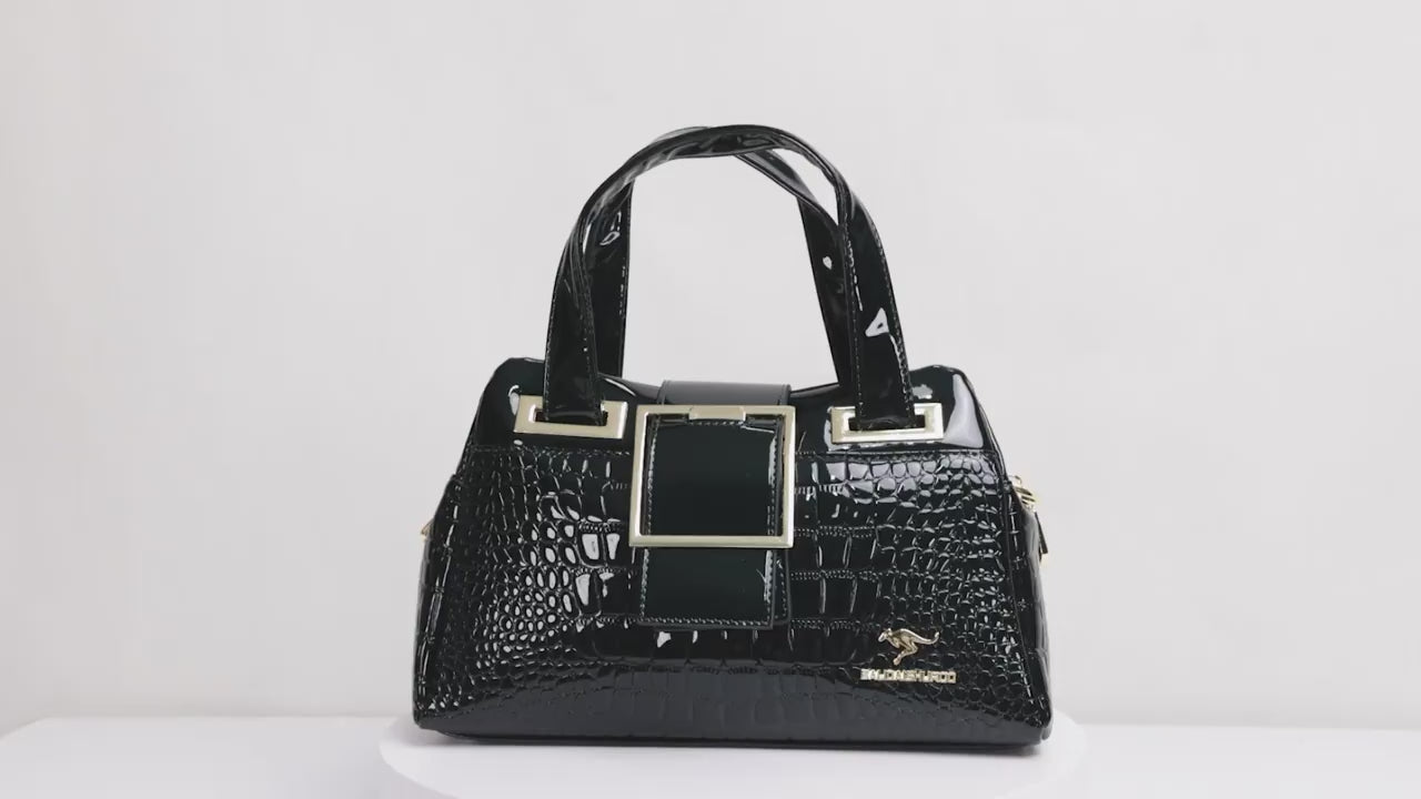 Crocodile Pattern Handbag Womens Patent Leather Shoulder Bag Casual Buckle Decor Crossbody Bag