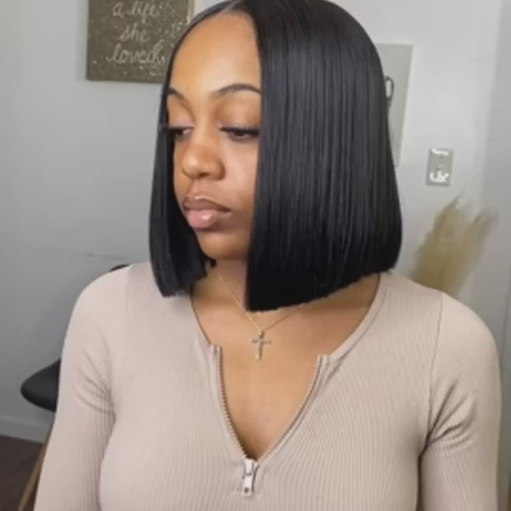 Short Bob Wig Human Hair 4x4 Lace Closure Wigs Human Hair For Women Short Straight Bob Wigs 180 Density Glueless Wigs Human Hair Brazilian Virgin Human Hair Pre Plucked With Baby Hair