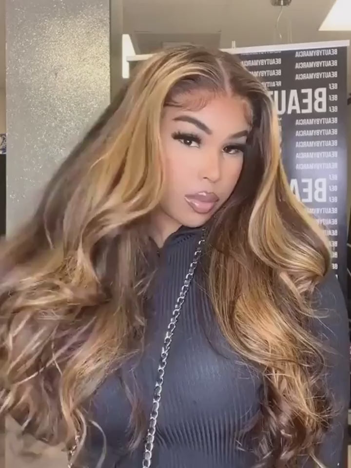 250 Density 28 30 Inch Highlight Long Body Wave Lace Front Wigs 427 Honey Blonde 13x6x1 T Part Human Hair Wig Brown Blonde Pre Plucked With Baby Hair Invisible Lace Wig For Women Girls