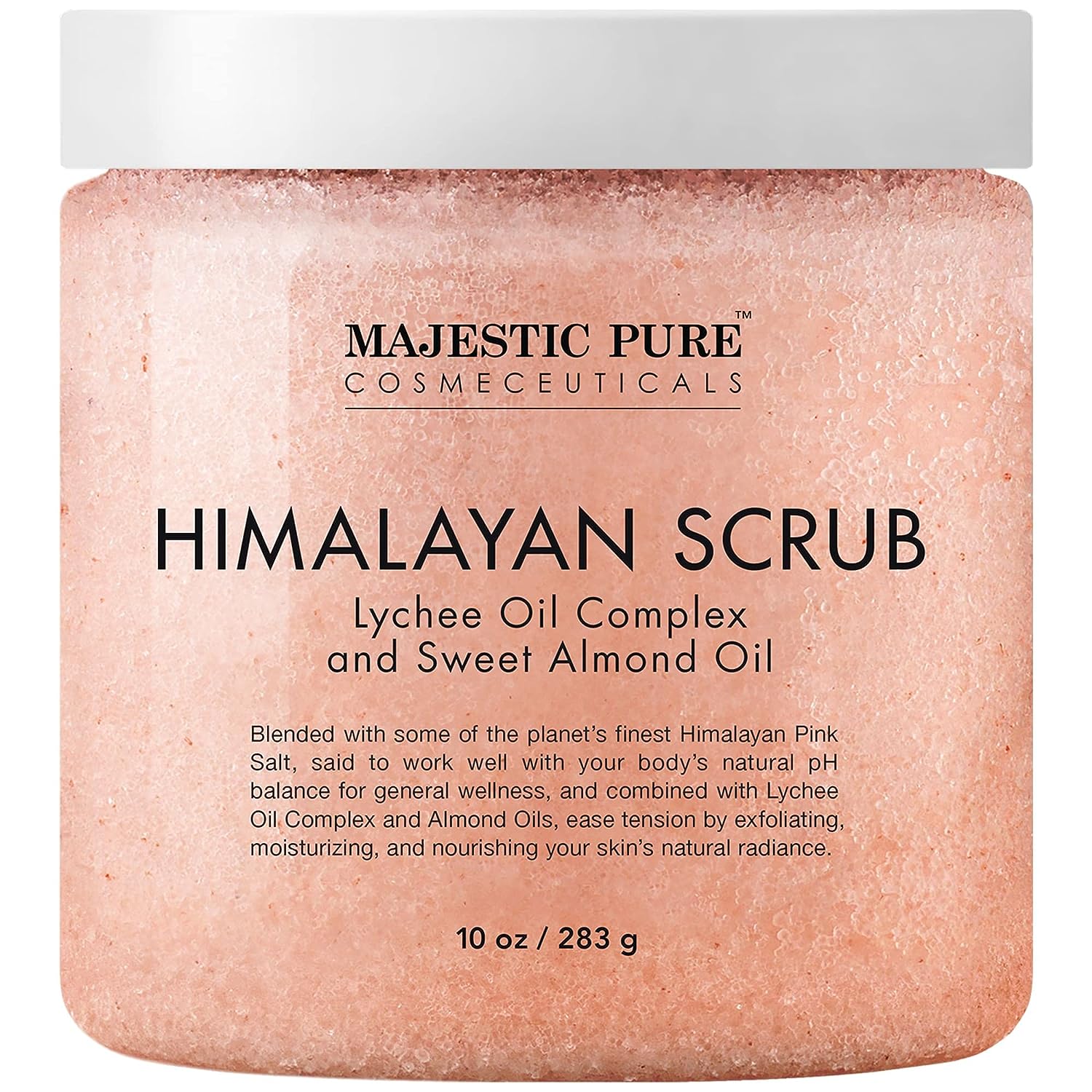 MAJESTIC PURE Himalayan Salt Body Scrub with Lychee Oil Exfoliating Salt Scrub to Exfoliate  Moisturize Skin Deep Cleansing  10 oz