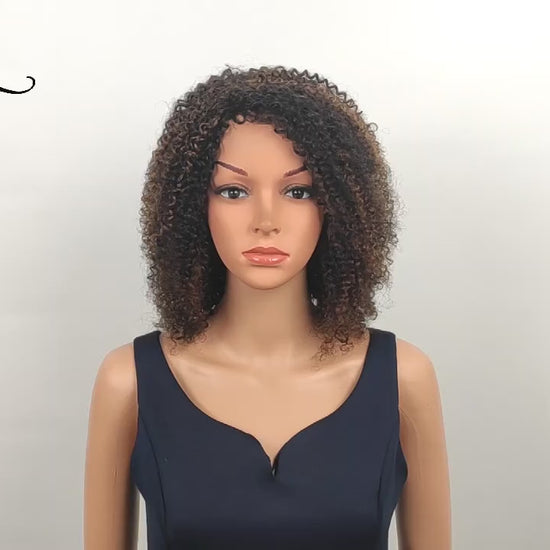 Highlighted Afro Kinky Curly Human Hair Wig with Ombre Highlights and Bangs  180 Density Brazilian 4a Short Curly Bob Wig for Women  Natural and Stylish