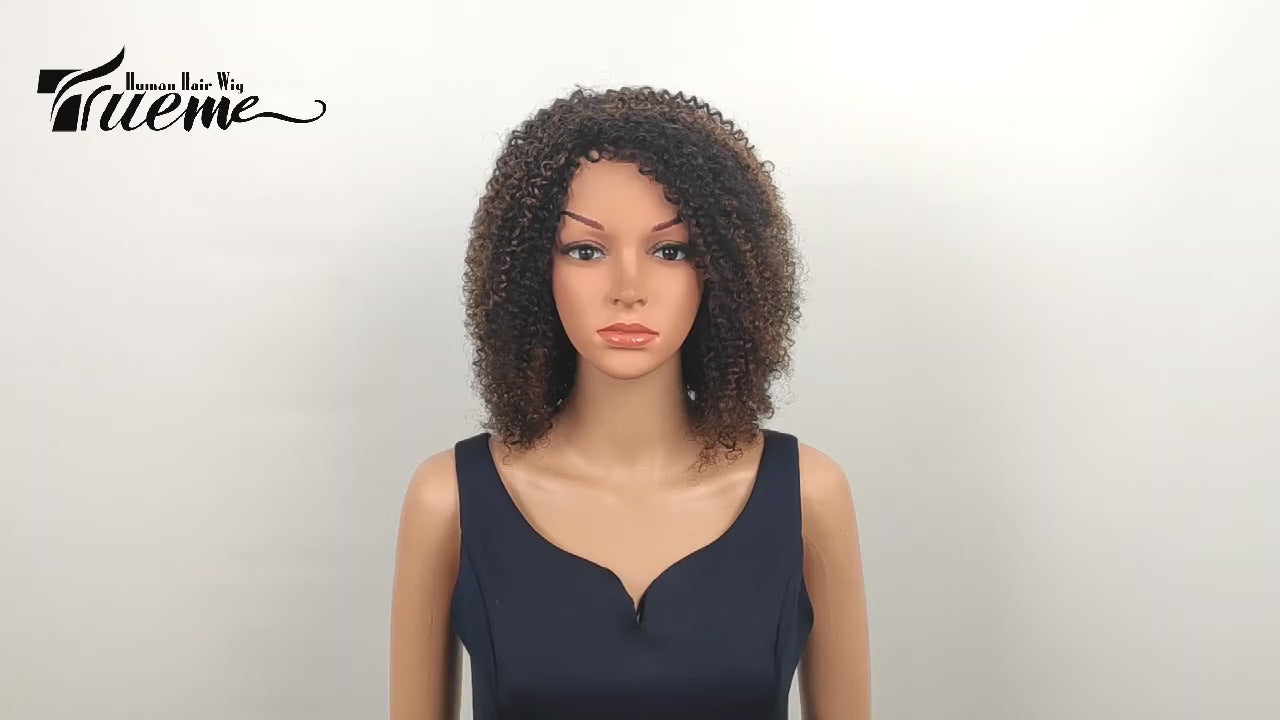 Highlighted Afro Kinky Curly Human Hair Wig with Ombre Highlights and Bangs  180 Density Brazilian 4a Short Curly Bob Wig for Women  Natural and Stylish