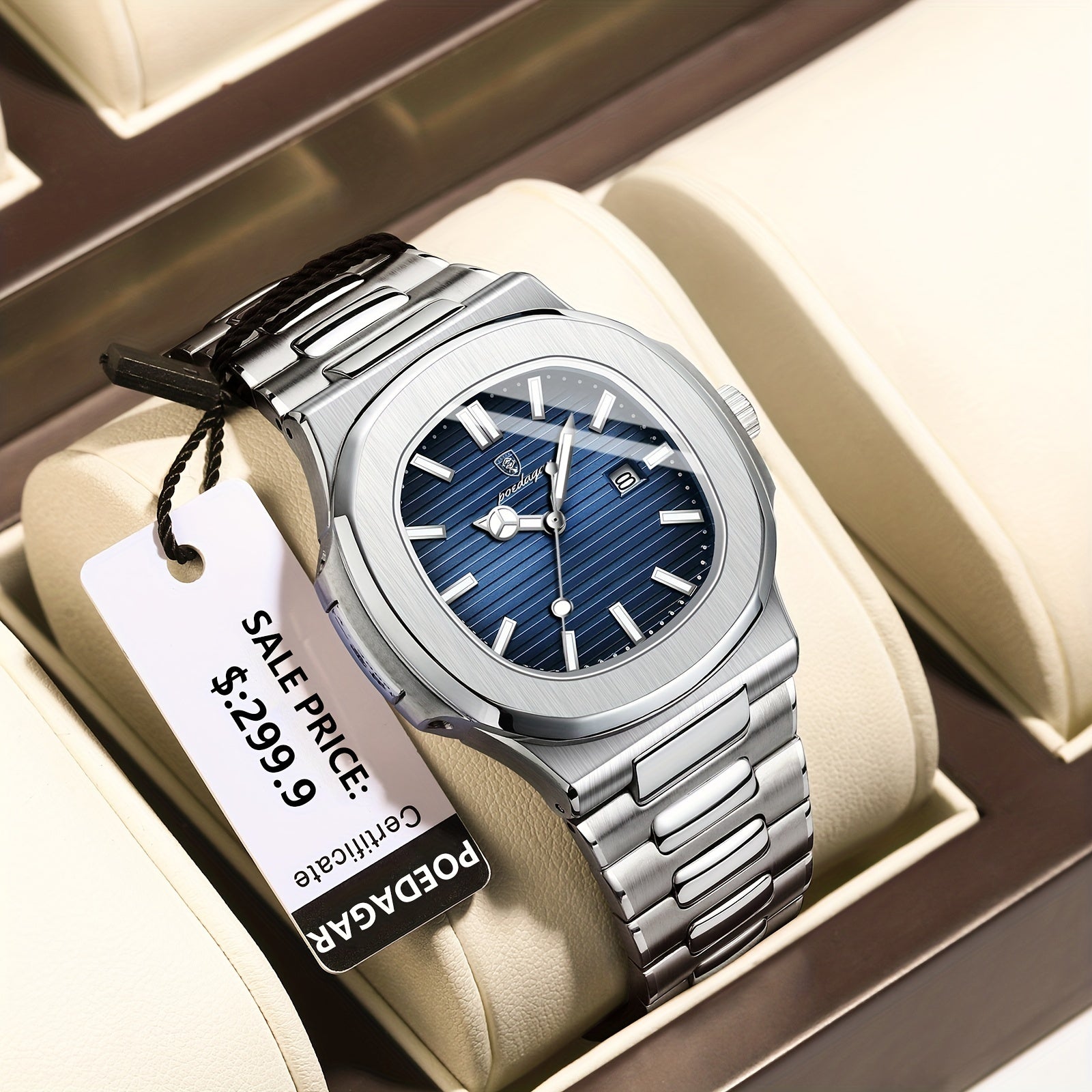 POEDAGAR Waterproof Glow Calendar Quartz Watch Fashion Stainless Steel Watch