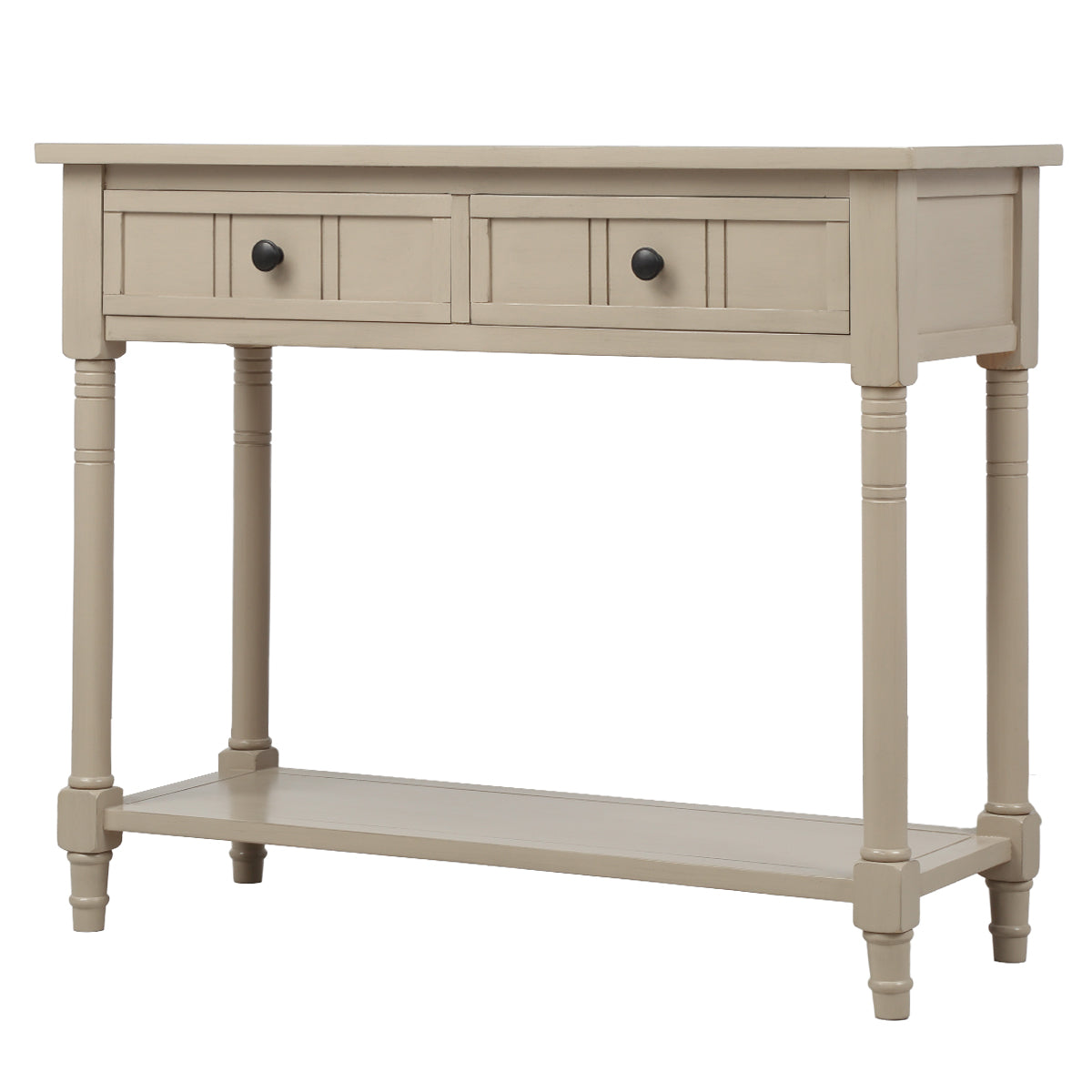 Daisy Series Console Table Traditional Design with Two Drawers and Bottom Shelf Acacia Mangium (Retro Grey)