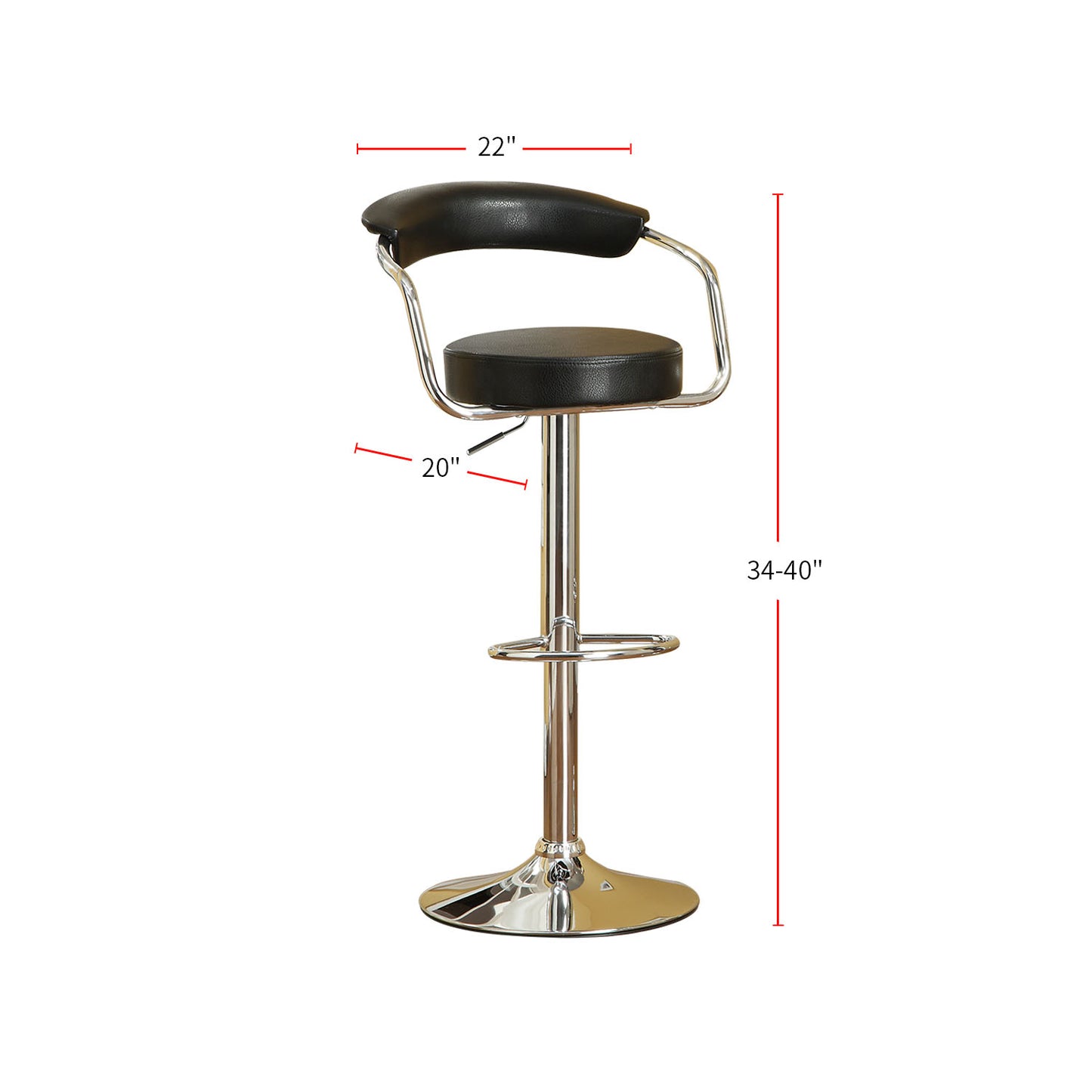 Set of 2 Black Faux Leather Bar Stools