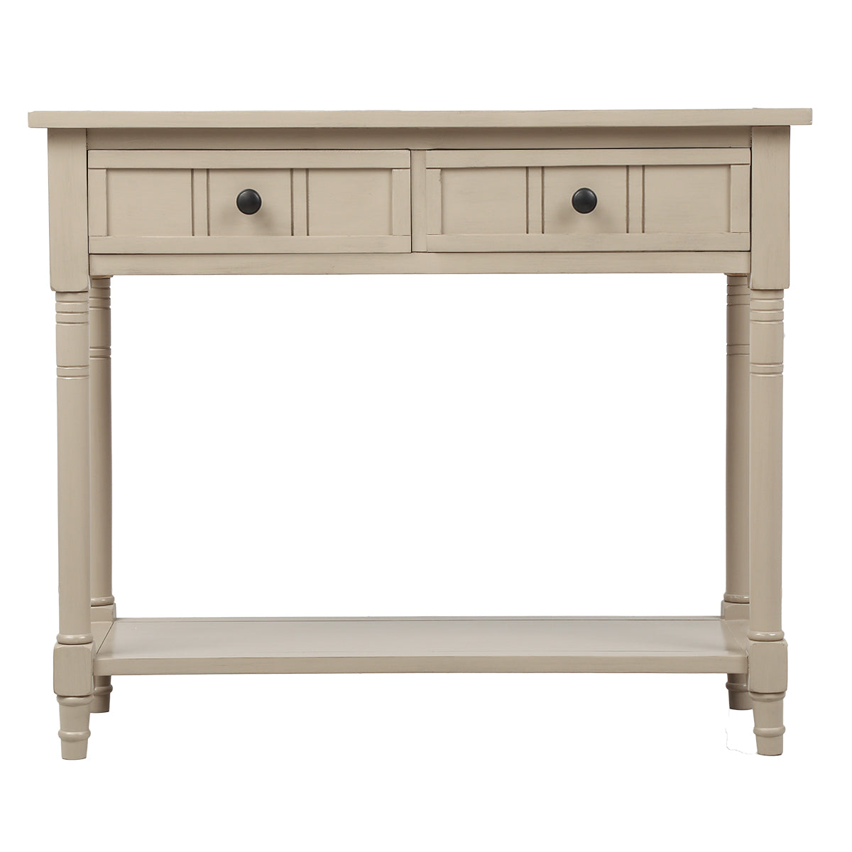 Daisy Series Console Table Traditional Design with Two Drawers and Bottom Shelf Acacia Mangium (Retro Grey)