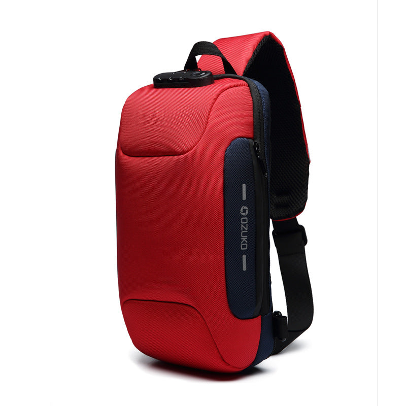 ozuko new chest bag usb anti-theft men's chest bag Korean casual men's shoulder bag waterproof Oxford cloth chest bag