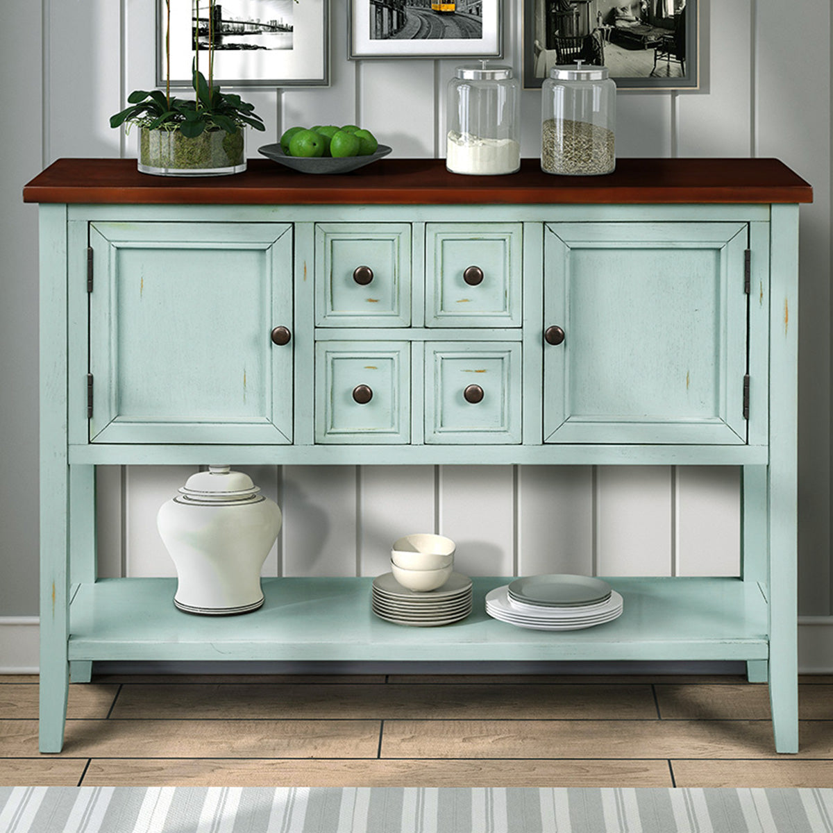 Cambridge Series Buffet Sideboard Console Table with Bottom Shelf (Retro Blue)