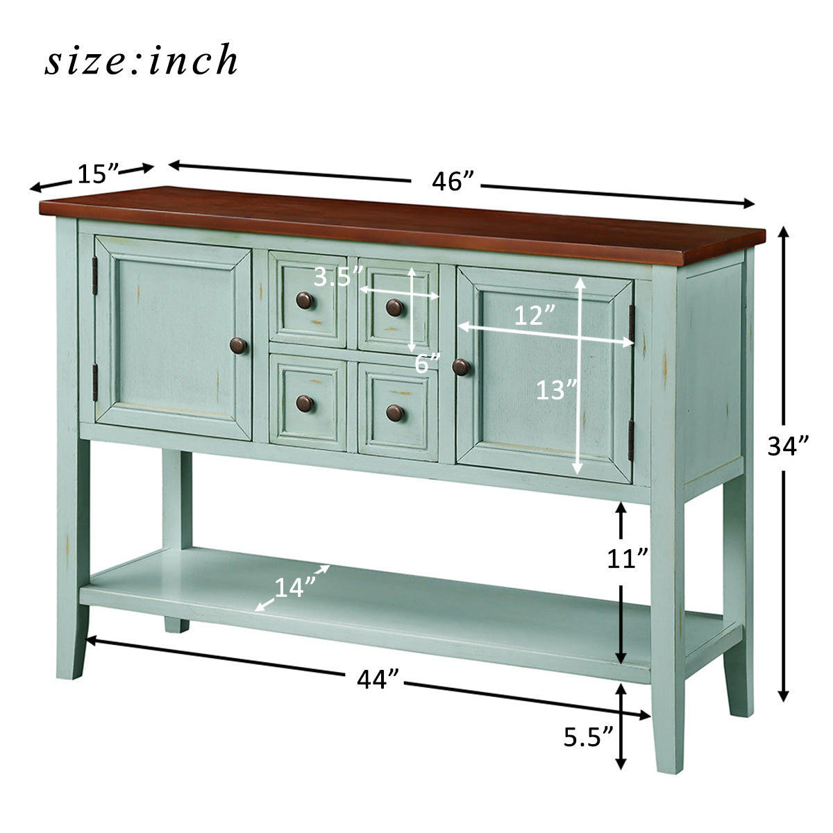 Cambridge Series Buffet Sideboard Console Table with Bottom Shelf (Retro Blue)