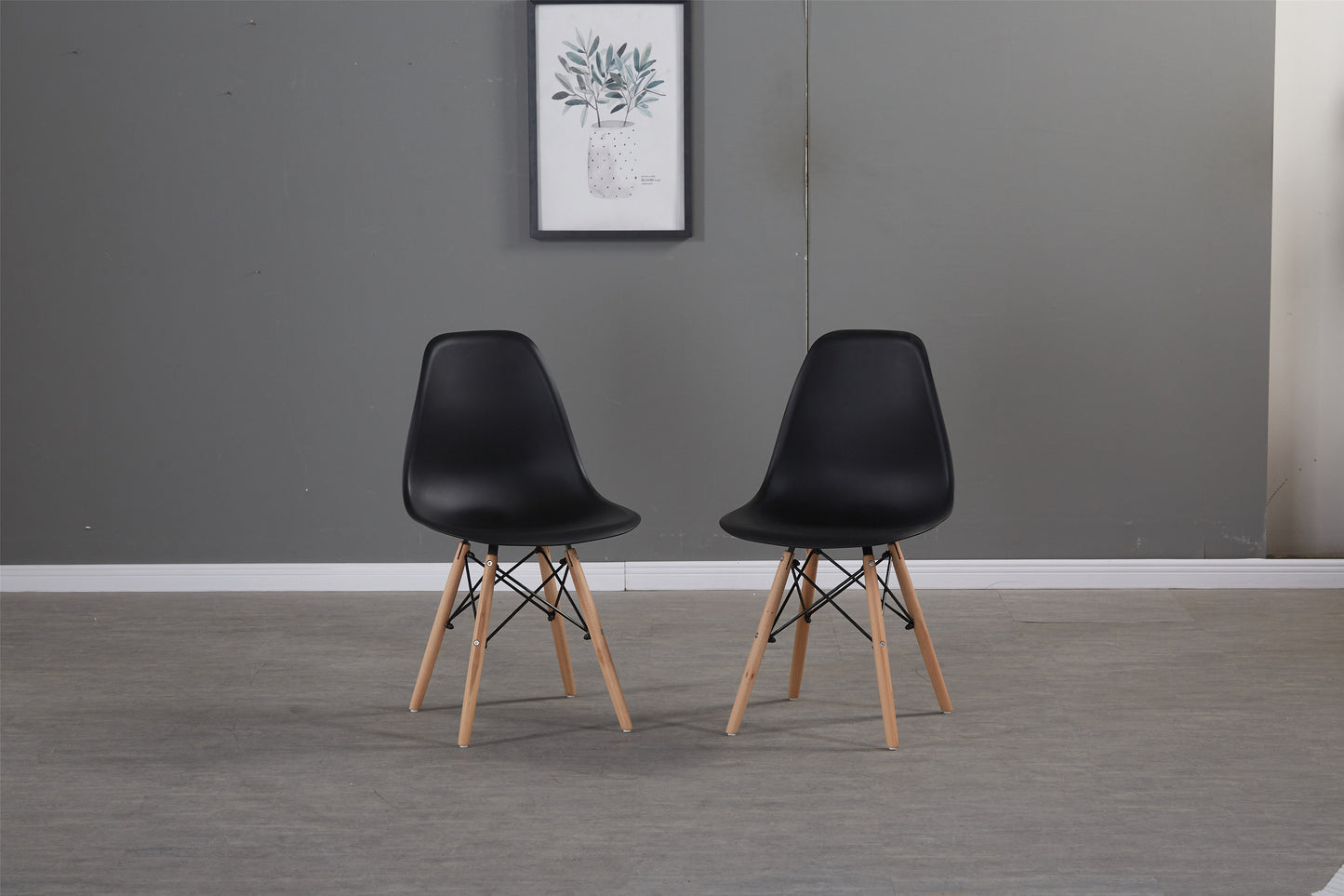 Black simple fashion leisure plastic chair environmental protection PP material thickened seat surface solid wood leg dressing stool restaurant outdoor cafe chair set of 1