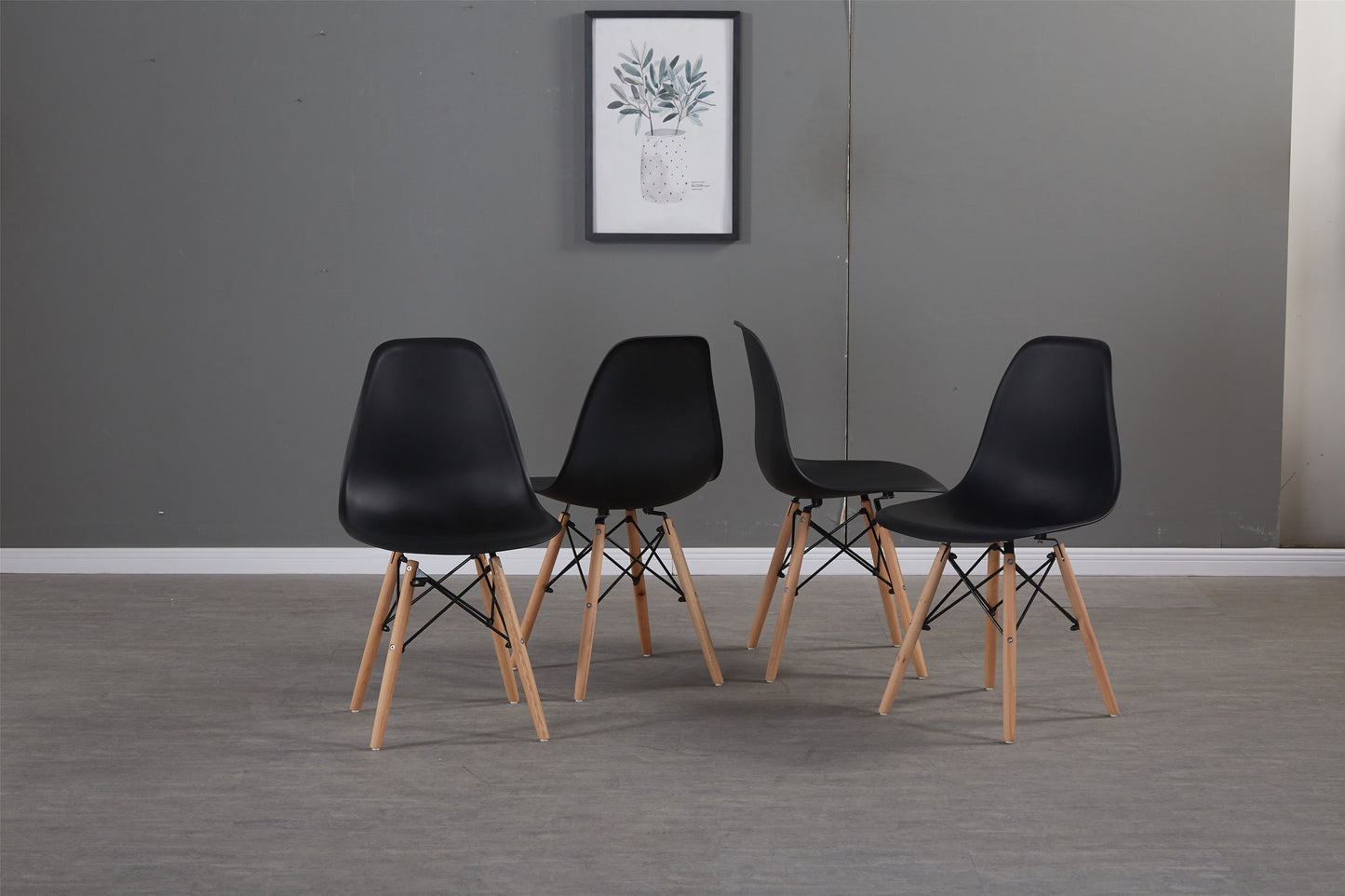 Black simple fashion leisure plastic chair environmental protection PP material thickened seat surface solid wood leg dressing stool restaurant outdoor cafe chair set of 1