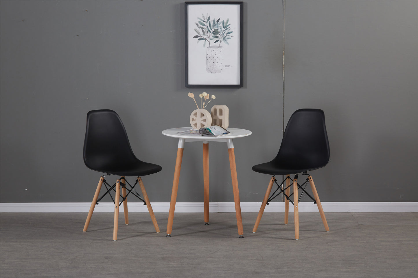 Black simple fashion leisure plastic chair environmental protection PP material thickened seat surface solid wood leg dressing stool restaurant outdoor cafe chair set of 1