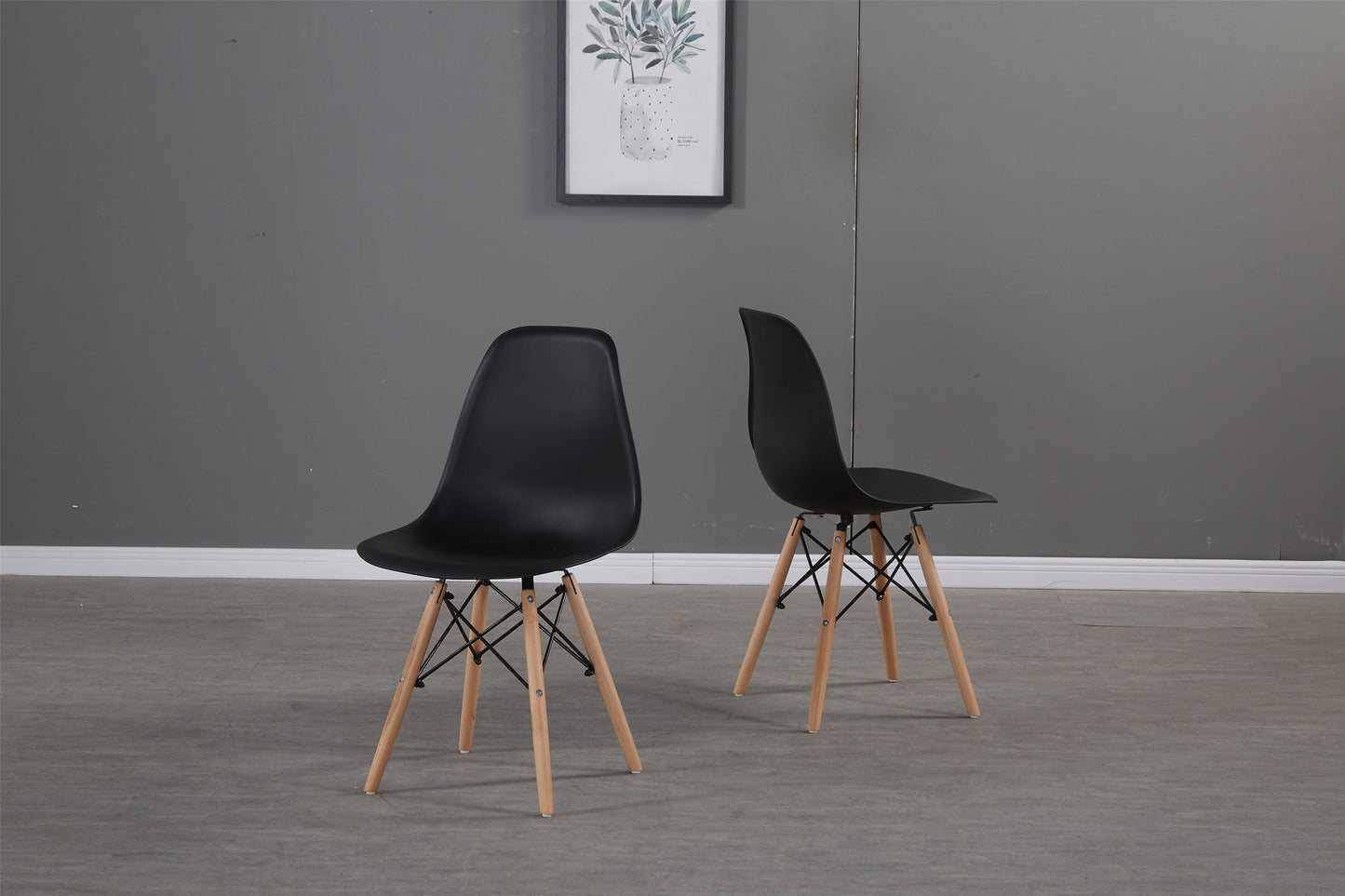 Black simple fashion leisure plastic chair environmental protection PP material thickened seat surface solid wood leg dressing stool restaurant outdoor cafe chair set of 1