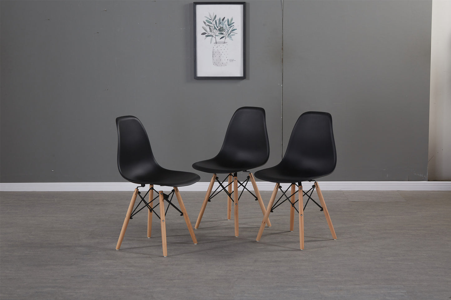 Black simple fashion leisure plastic chair environmental protection PP material thickened seat surface solid wood leg dressing stool restaurant outdoor cafe chair set of 1