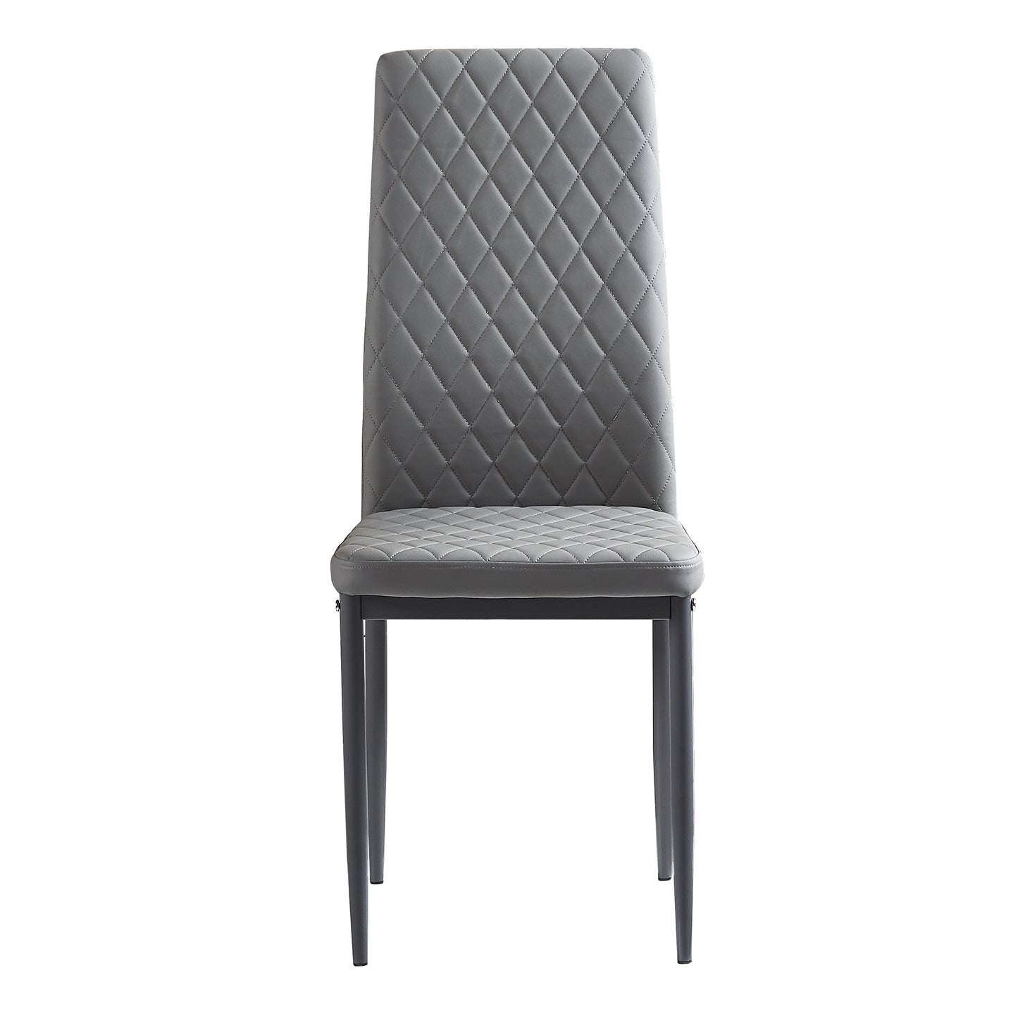 Light Gray modern minimalist dining chair fireproof leather sprayed metal pipe diamond grid pattern restaurant home conference chair set of 4