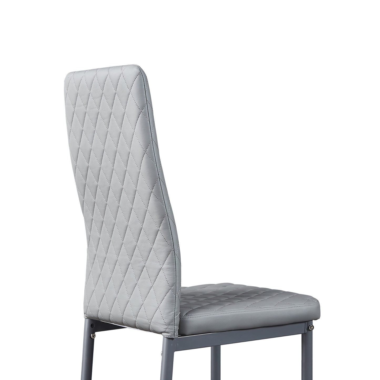 Light Gray modern minimalist dining chair fireproof leather sprayed metal pipe diamond grid pattern restaurant home conference chair set of 4