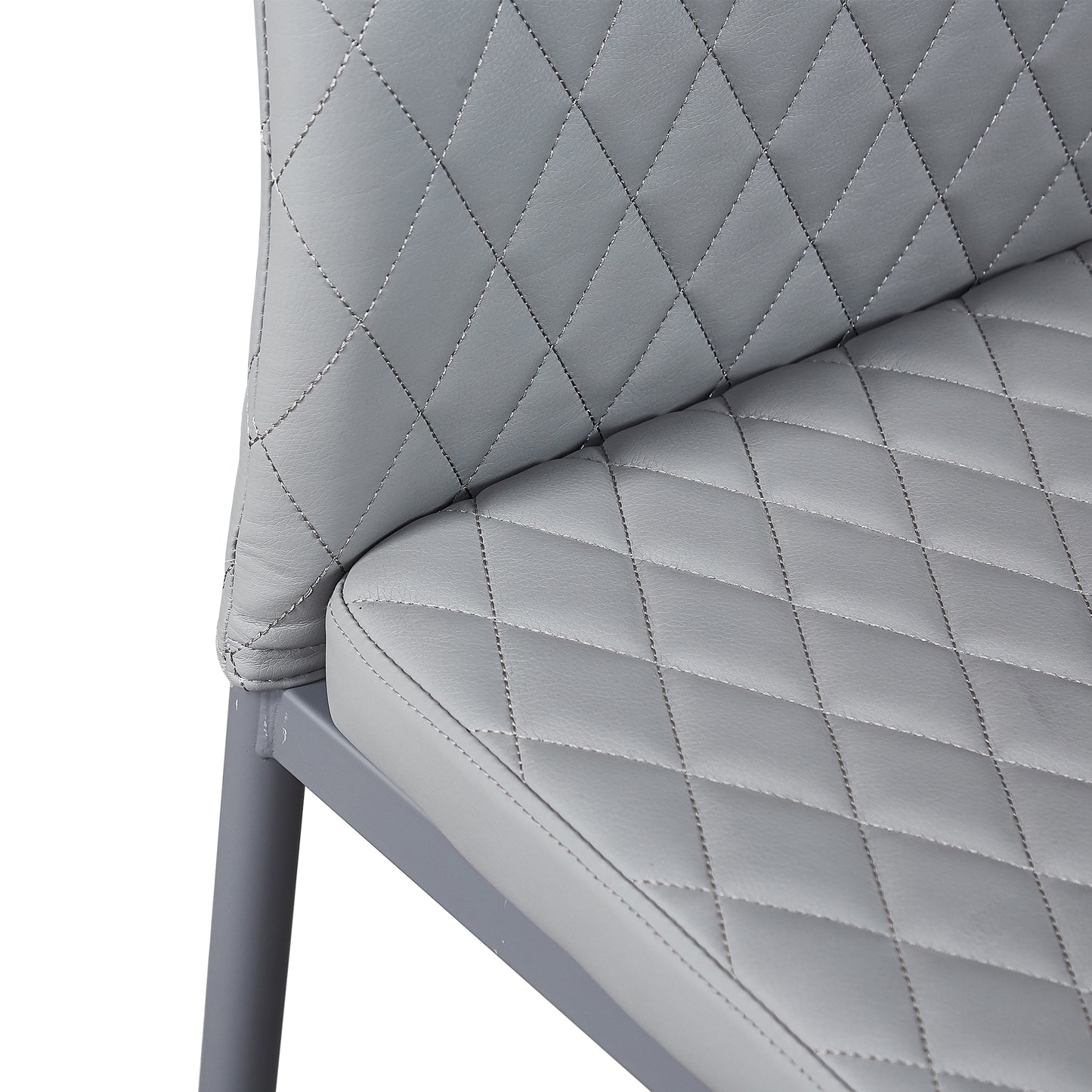 Light Gray modern minimalist dining chair fireproof leather sprayed metal pipe diamond grid pattern restaurant home conference chair set of 4