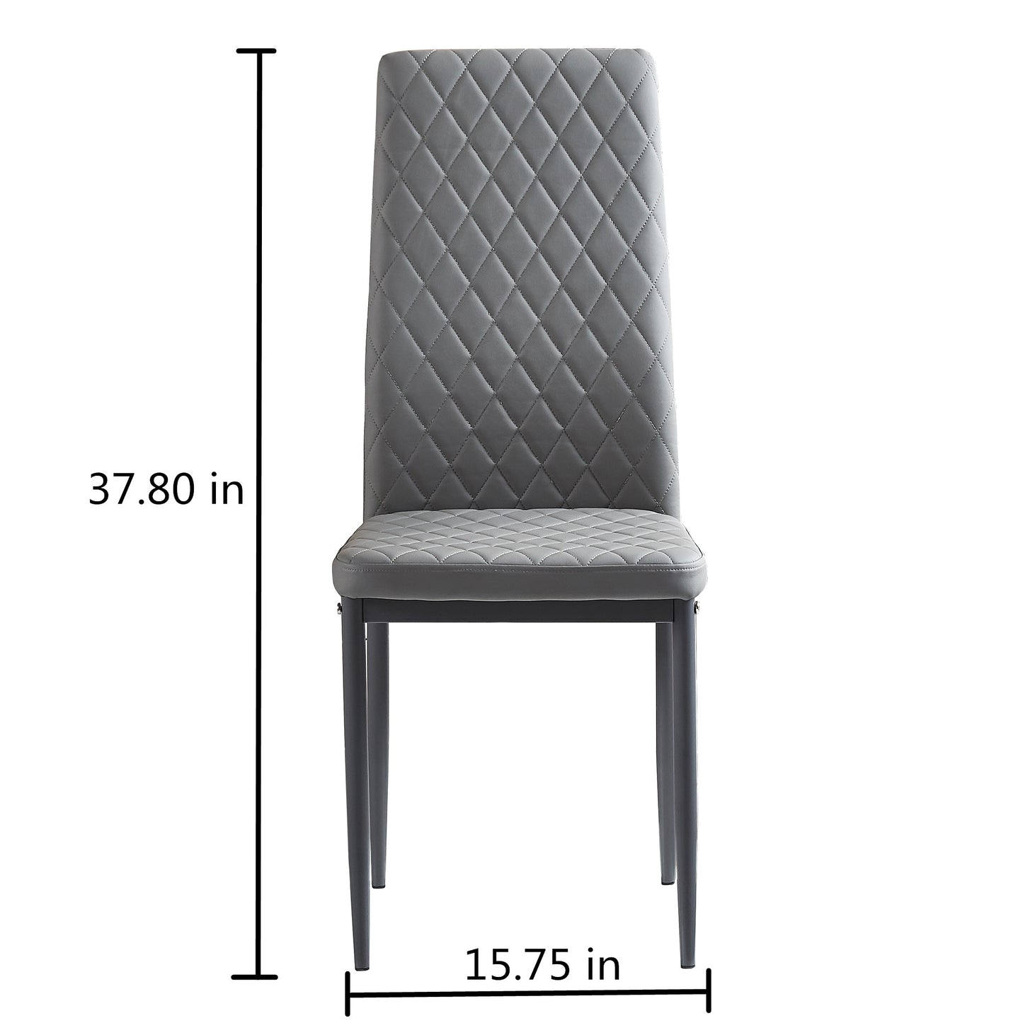 Light Gray modern minimalist dining chair fireproof leather sprayed metal pipe diamond grid pattern restaurant home conference chair set of 4