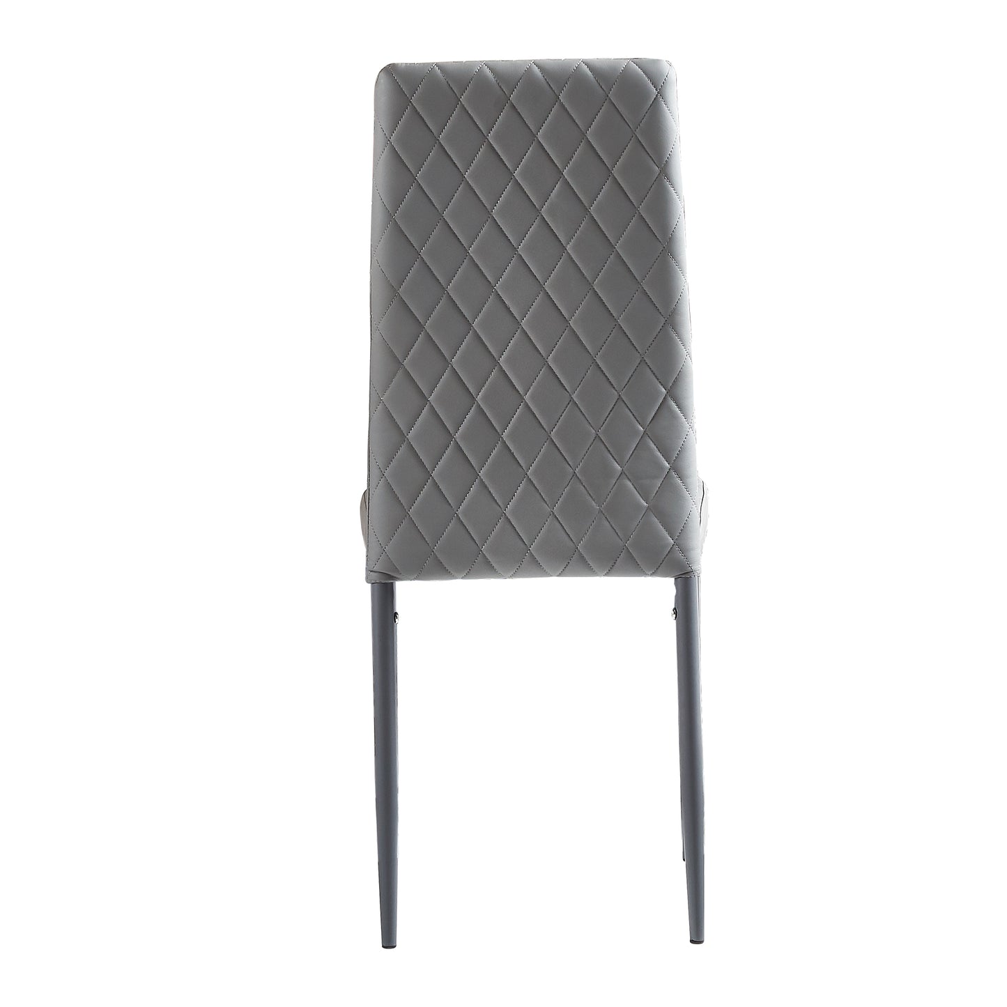 Light Gray modern minimalist dining chair fireproof leather sprayed metal pipe diamond grid pattern restaurant home conference chair set of 4