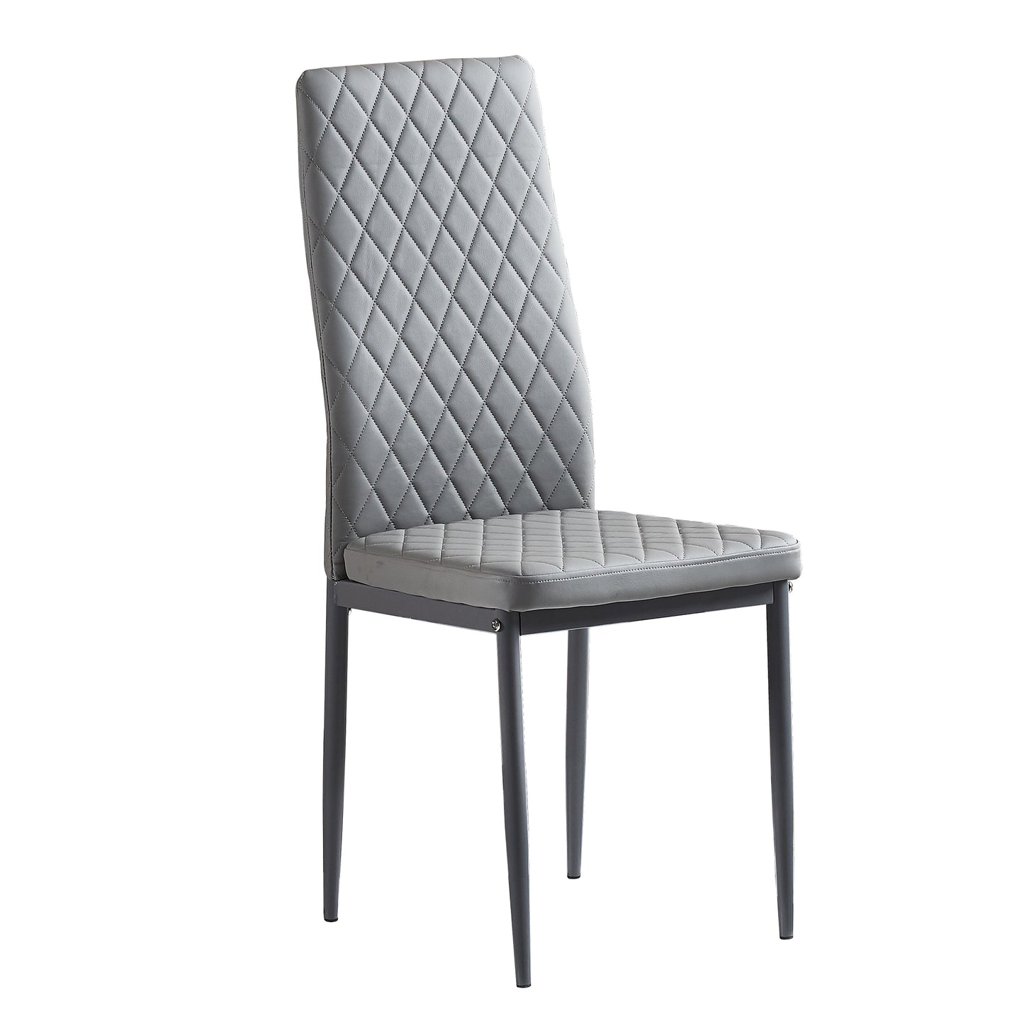 Light Gray modern minimalist dining chair fireproof leather sprayed metal pipe diamond grid pattern restaurant home conference chair set of 4