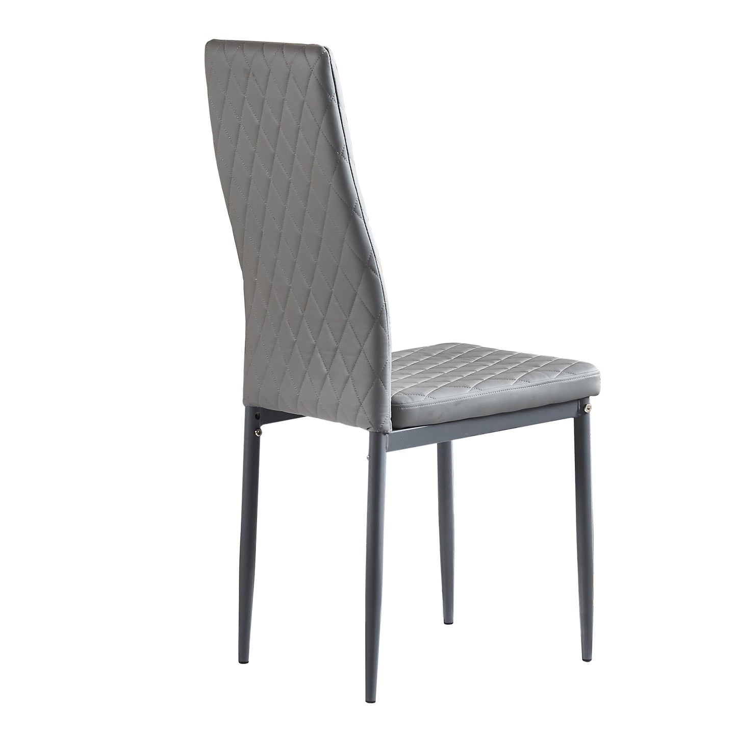 Light Gray modern minimalist dining chair fireproof leather sprayed metal pipe diamond grid pattern restaurant home conference chair set of 4