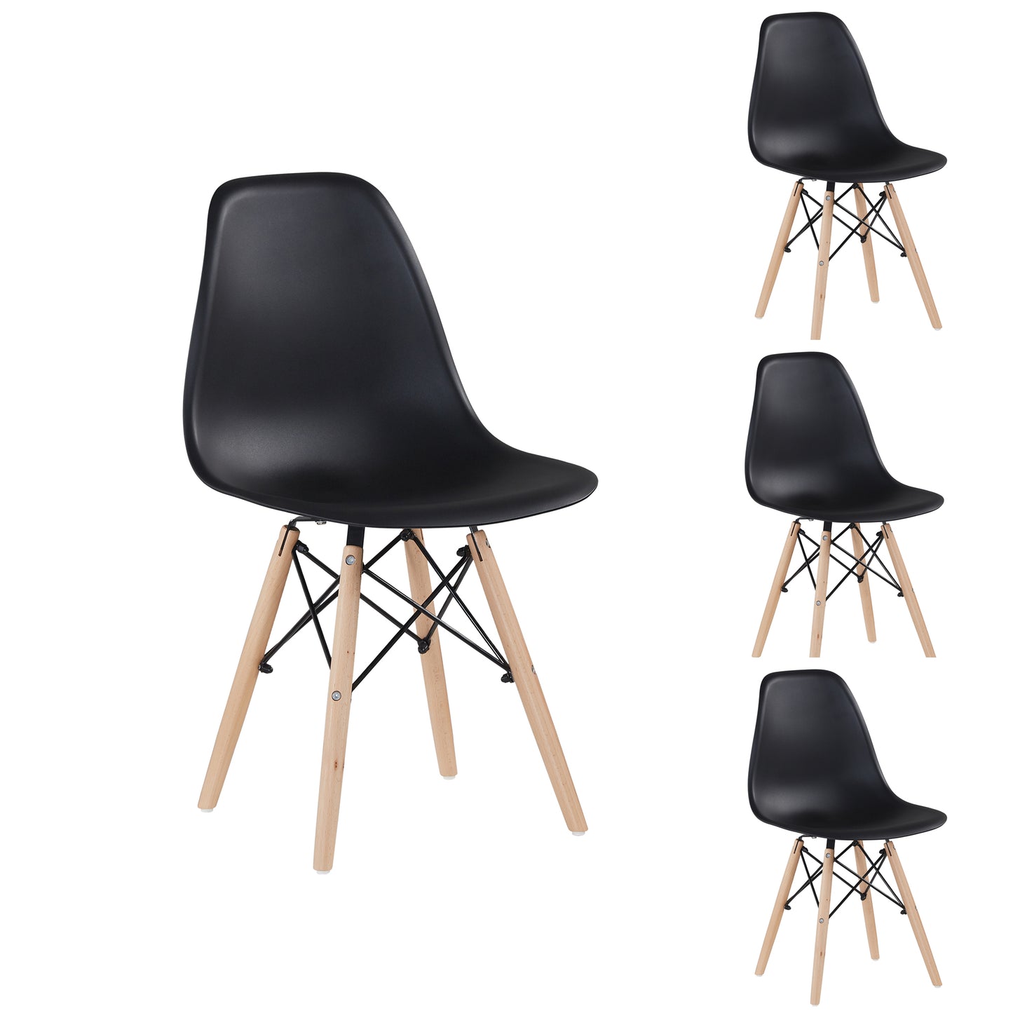 Black simple fashion leisure plastic chair environmental protection PP material thickened seat surface solid wood leg dressing stool restaurant outdoor cafe chair set of 1