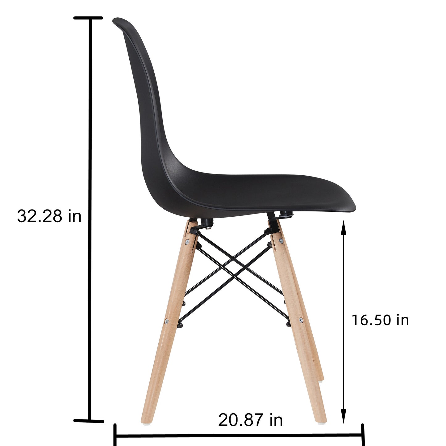 Black simple fashion leisure plastic chair environmental protection PP material thickened seat surface solid wood leg dressing stool restaurant outdoor cafe chair set of 1