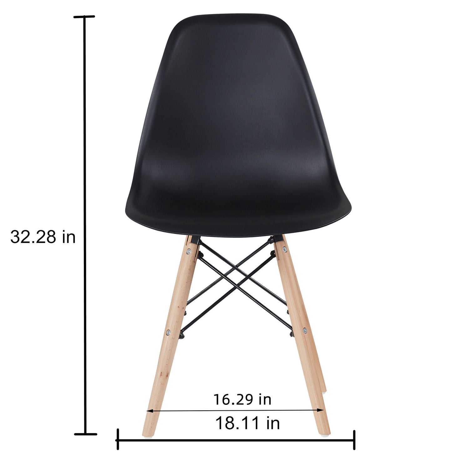 Black simple fashion leisure plastic chair environmental protection PP material thickened seat surface solid wood leg dressing stool restaurant outdoor cafe chair set of 1