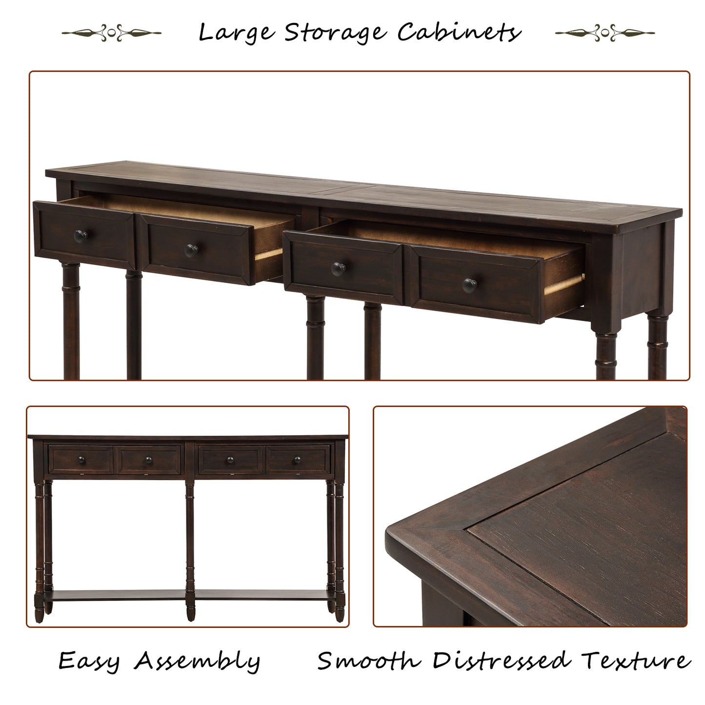 Console Table Sofa Table Easy Assembly with Two Storage Drawers and Bottom Shelf for Living Room, Entryway (Espresso)