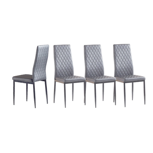 Light Gray modern minimalist dining chair fireproof leather sprayed metal pipe diamond grid pattern restaurant home conference chair set of 4